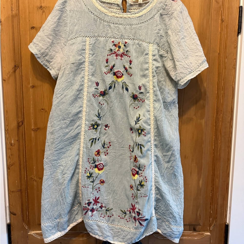 Umgee women’s  Dress with Floral Embroidery - Light Blue and Multicolor